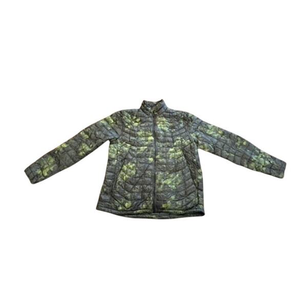 "THE NORTH FACE" Grn Camo Mens Jacket SZ M  Coat Puffer Travel Pocket Storage - Picture 1 of 13